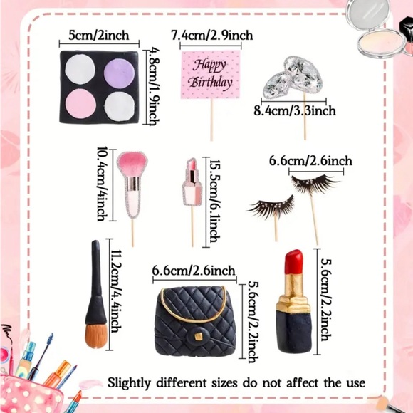 11 Pieces Makeup Fashion Theme Cake Decorations Set, Birthday Party Cake Toppers - Picture 6 of 9